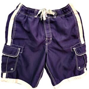 Joe Boxer Swim Trunks Shorts Blue White Speed Dry Cargo men small size tiny flaw